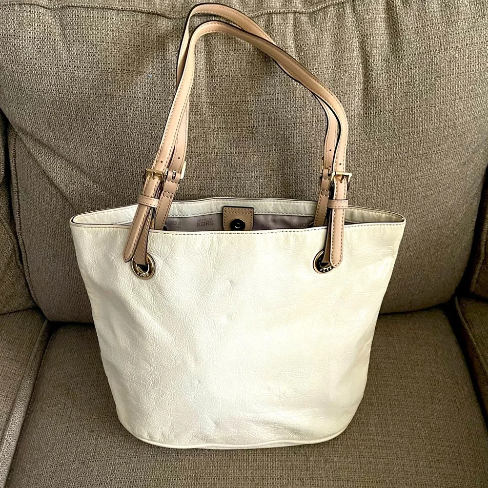 Michael Kors white leather tote bag - Picture 1 of 7